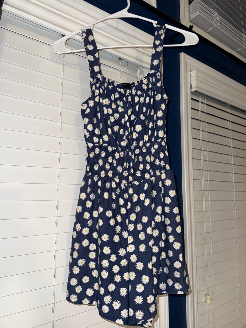 Rue21 Navy Daisy Print Romper with Smocked Waist